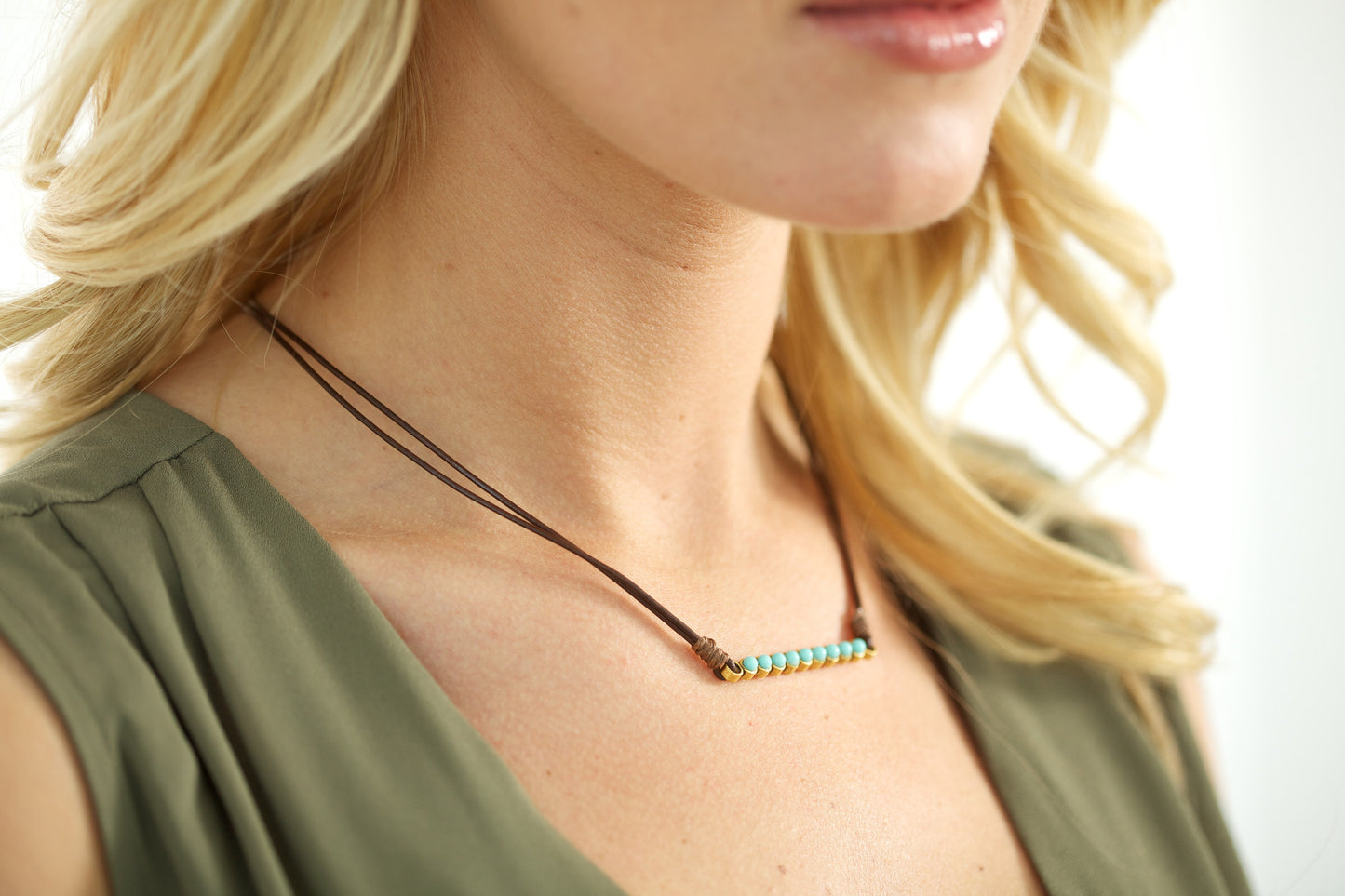 Leather and Turquoise Stick Necklace