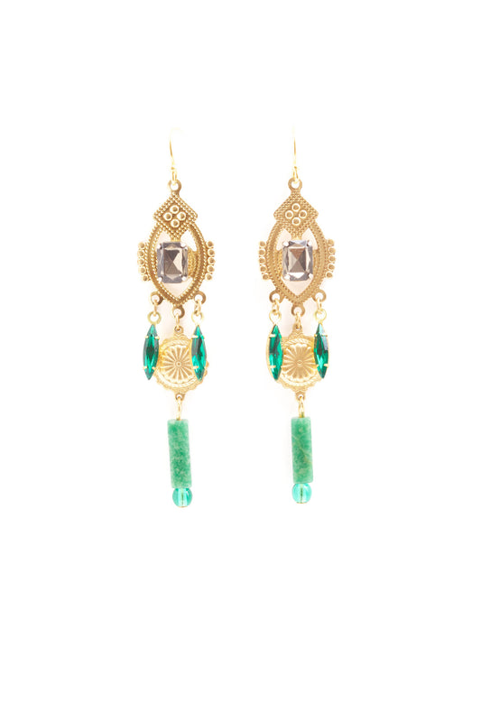 Minette Brass and Emerald Earrings